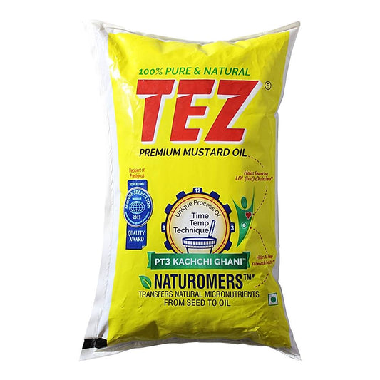 Tez Mustard Kachchi Ghani Oil Pouch (1 L)