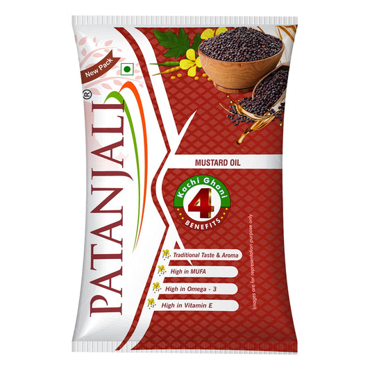 Patanjali Kachi Ghani Mustard Oil Pouch (1 L)